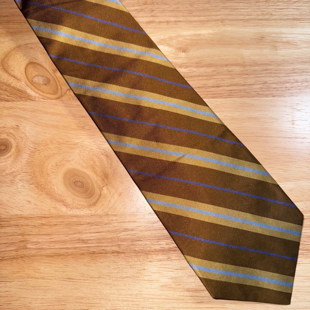 Robert Talbott Hand Sewn Silk Tie Brown with Gold and Blue Stripes